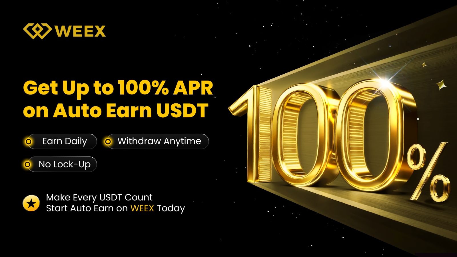 Получайте до 100% годовых (APR) на WEEX Auto Earn в USDT