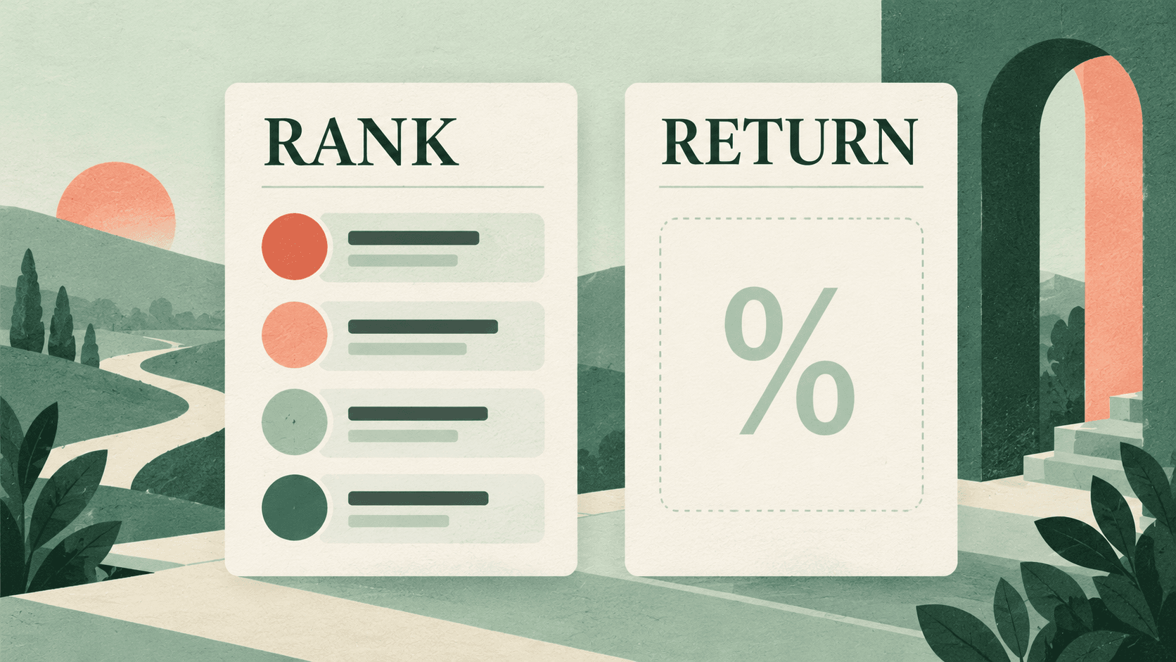 ALT: Ranked asset list beside a return field, showing that ranking and numerical performance provide different information