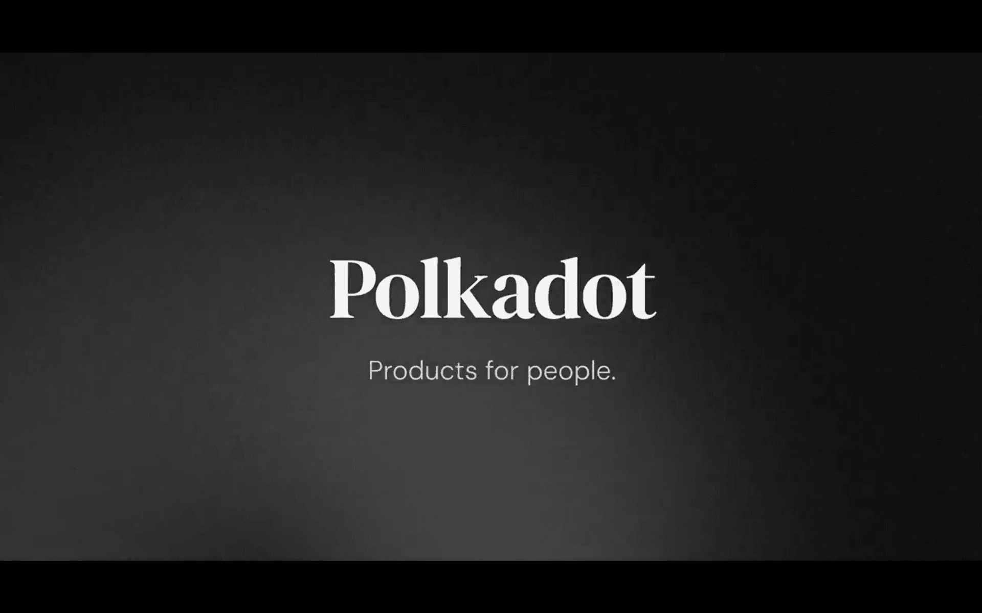 Имиджевое изображение бренда Polkadot с логотипом и слоганом 'Products for people' на темном фоне – современный брендинг для ориентированного на пользователя мультичейн-блокчейна.