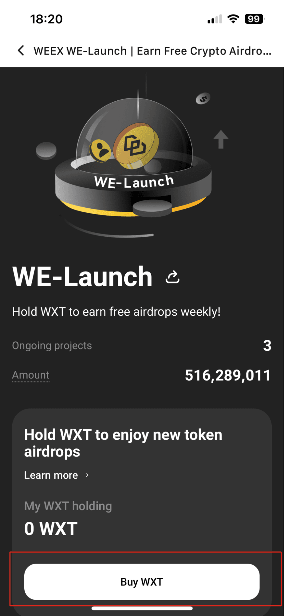 WEEX We-Launch: Купить WXT