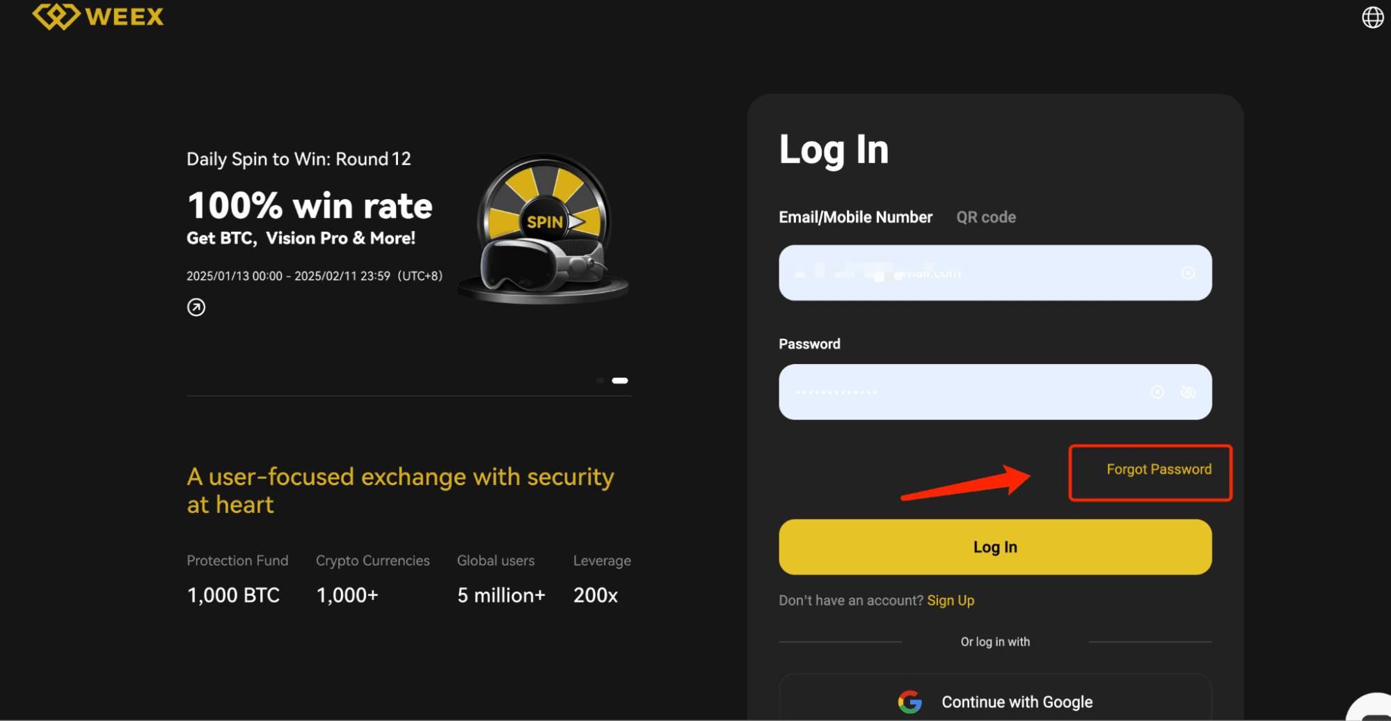 رمز عبور WEEX خود را بازنشانی کنید