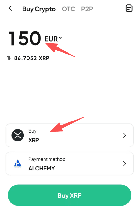 مرحله ۲: نحوه خرید XRP با یورو در نسخه اپلیکیشن WEEX