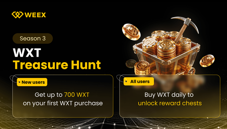 Поиск сокровищ с помощью токенов WEEX (WXT), 3 сезон: Торгуйте WXT ежедневно, приглашайте друзей и делитесь наградами WXT.
